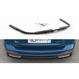 Maxton Central Rear Splitter (with vertical bars) Audi A6 S-Line Avant C8 Gloss Black, A6/S6/RS6 C8