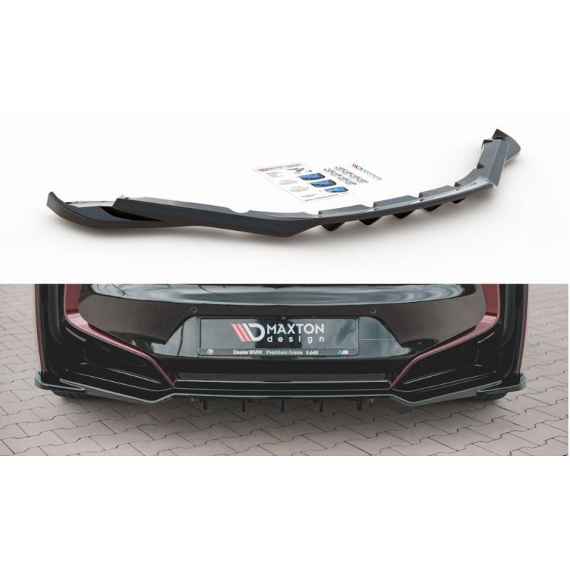 Maxton Central Rear Splitter (with vertical bars) BMW i8 Gloss Black, I8