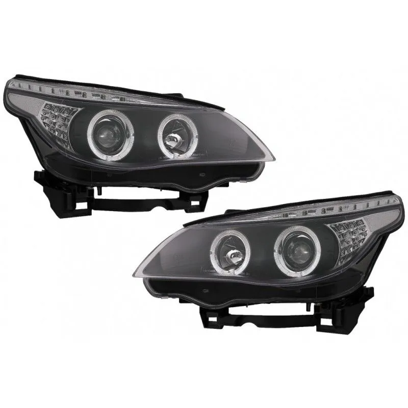 Angel Eyes Headlights suitable for BMW 5 Series E60 E61 (2004-2007) DAYLINE  LED Black