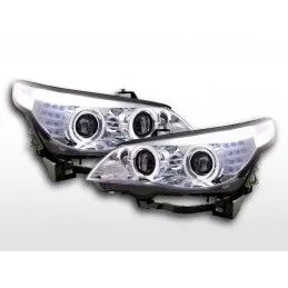 Phares xenon angel eyes LED BMW Série 5 E60 / E61 05-07 chrome, Serie 5 E60/61