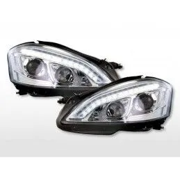 Phares Xenon Daylight LED DRL look Mercedes-Benz Classe S (221) 05-09 chrome, Eclairage Mercedes