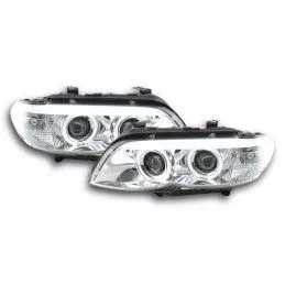 Phares Xenon Daylight LED look DRL BMW X5 E53 03-06 chrome, Eclairage Bmw