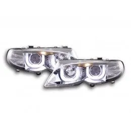 Phares angel eyes BMW Série 3 E46 Limo / Touring 02-05 chrome pour conduite à droite, Eclairage Bmw