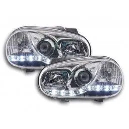 Phare Daylight LED look DRL VW Golf 4 type 1J 98-03 chromé pour conduite à droite, Eclairage Volkswagen