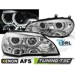 XENON HEADLIGHTS ANGEL EYES LED DRL CHROME AFS fits BMW X5 E70 07-10, Bmw